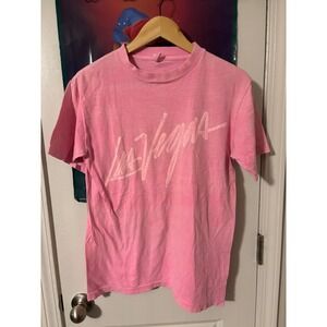 Vintage Las Vegas T Shirt Pink Graphic Tee Tourist Souvenir Menswear one size